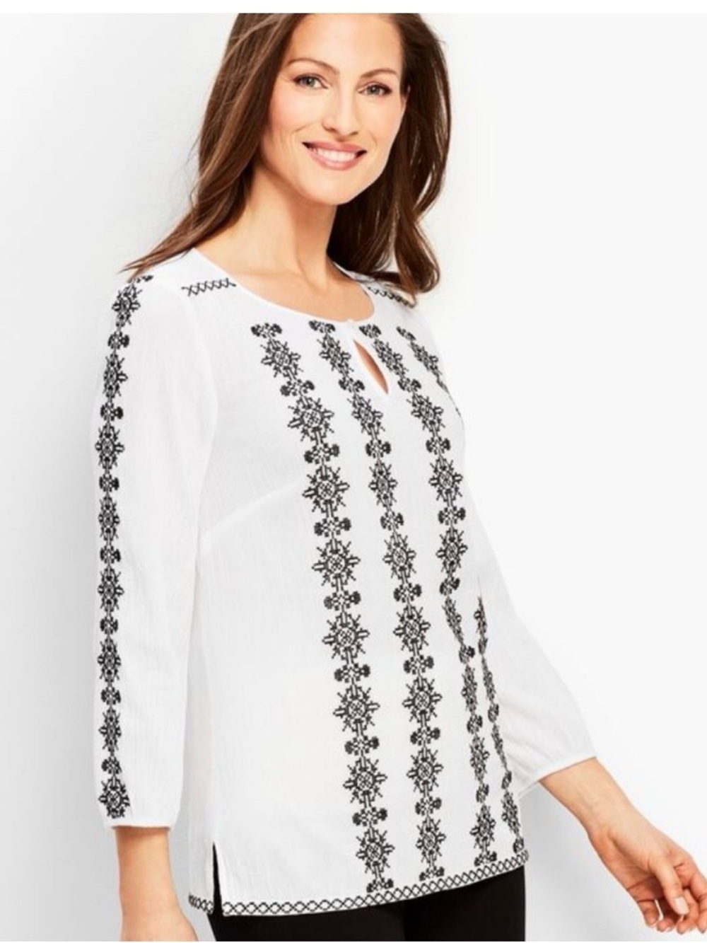 TALBOTS Embroidered Gauze Shirt Size L